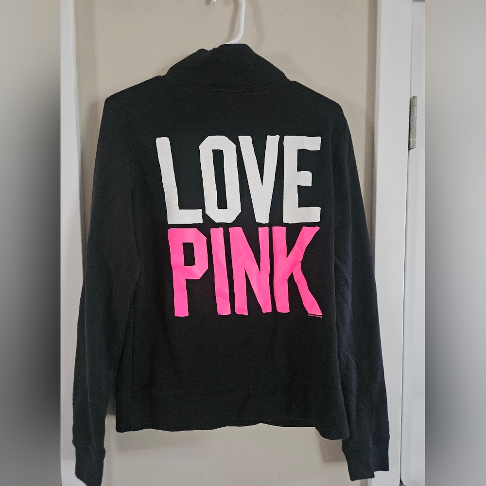 PINK VS small black half zip long sleeve graphic sweater love pink lounge Dog - Picture 4 of 6